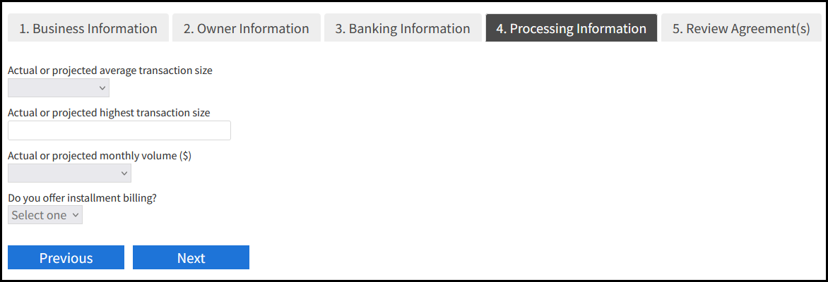 Processing Information tab.